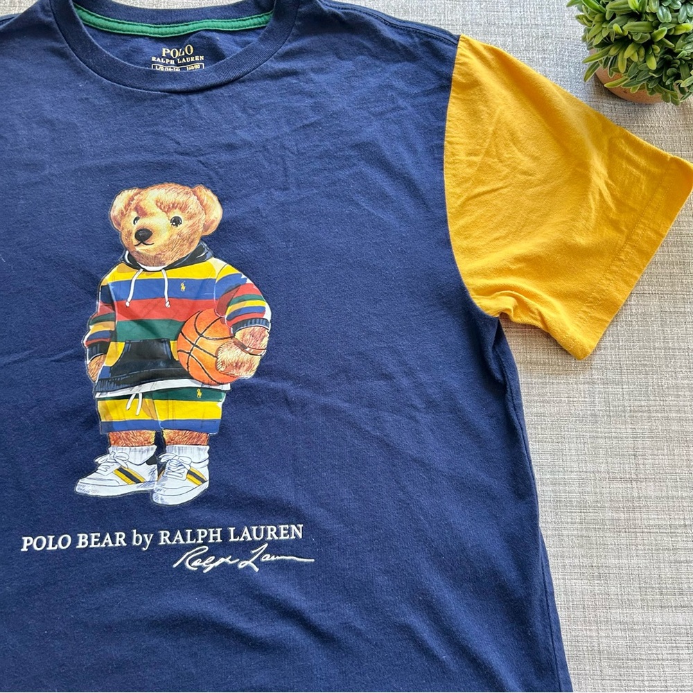 Ralph Lauren Basketball Polo Bear colorblock 💯% cotton T-shirt (14-16)